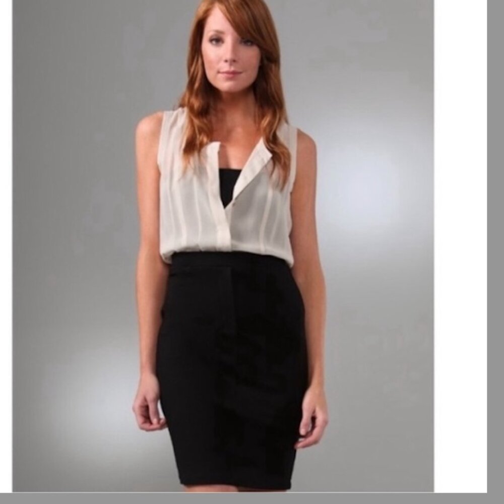 Theory “Louise Classical” Layered Sleeveless Tank Dress – Cream & Black
